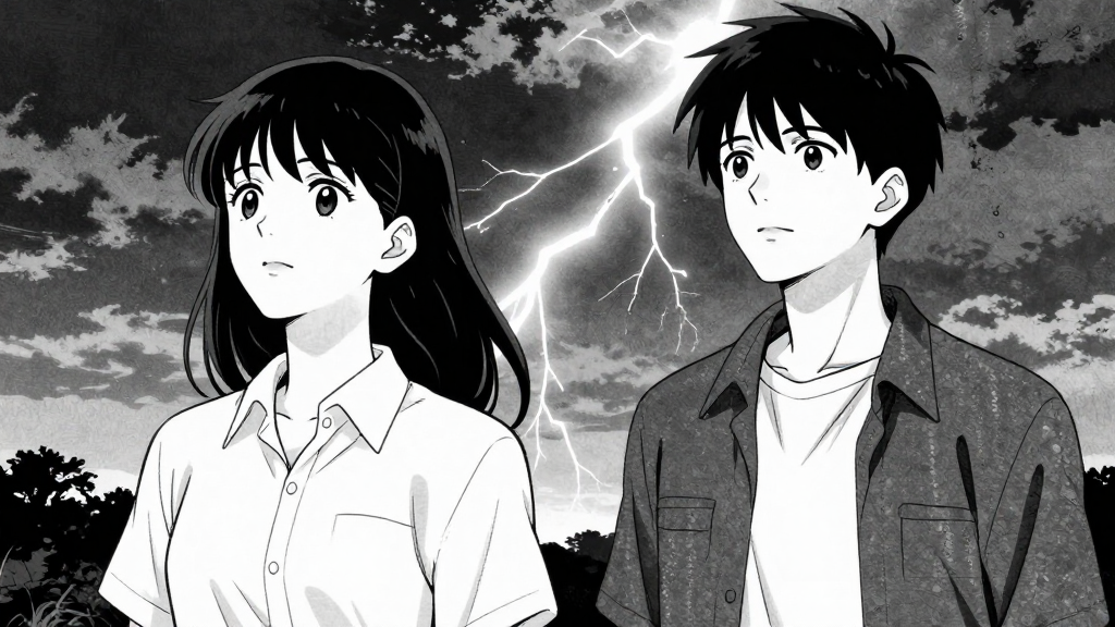 Maya and Tenzin stand side by side, looking at the darkening sky.