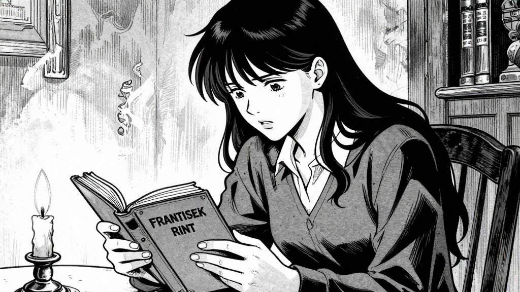 Tomáš opens an old journal, revealing Frantisek Rint’s true purpose, as Elena leans in to read.