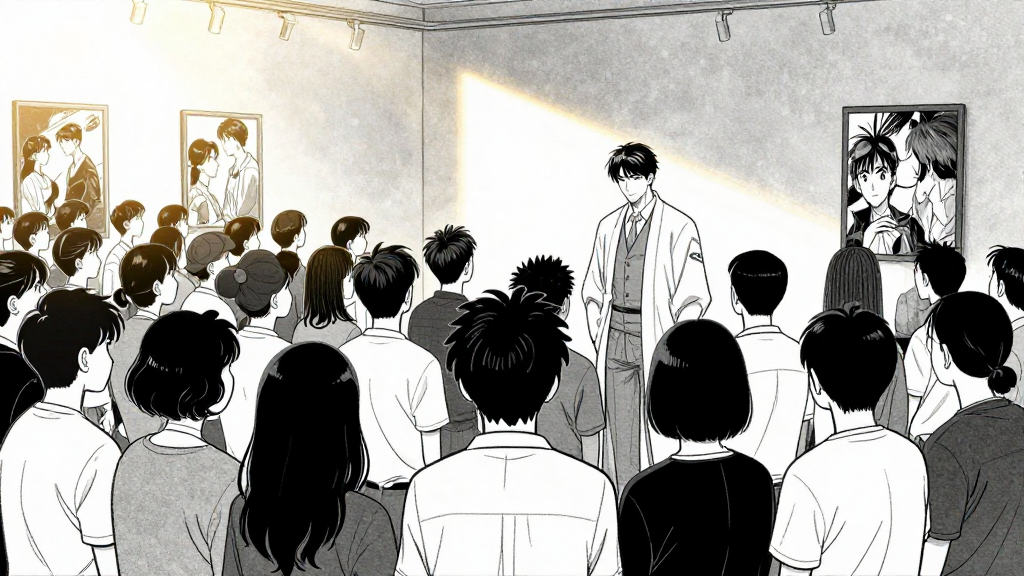 The crowd in the gallery is unaware of the tension between Kim and the king.