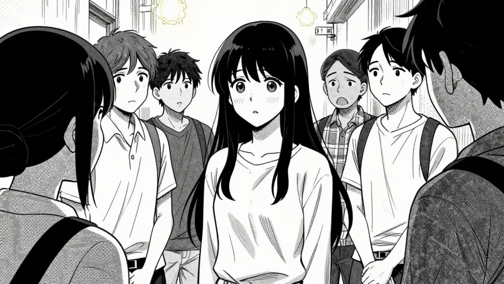 Aria stands frozen, the group watching her reaction.