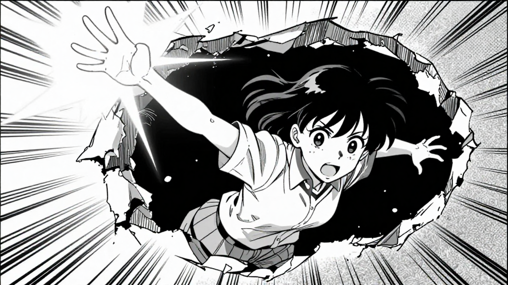 Elena pulled through the breach, arms flailing.