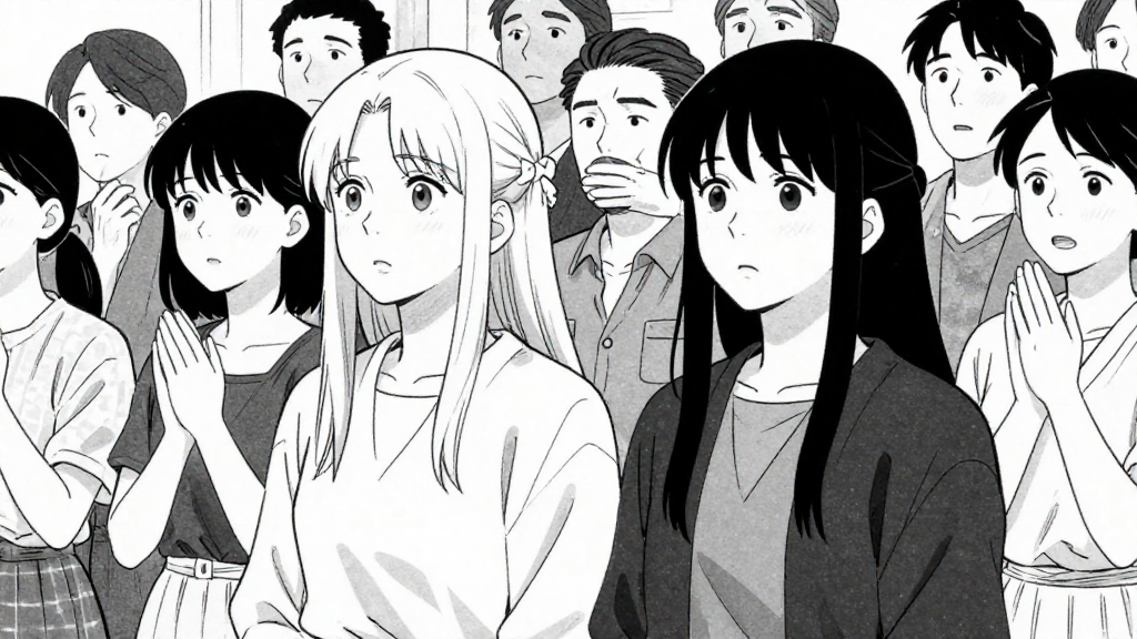 Sigrún and Guðrún stand together in the crowd, watching the crowd react.