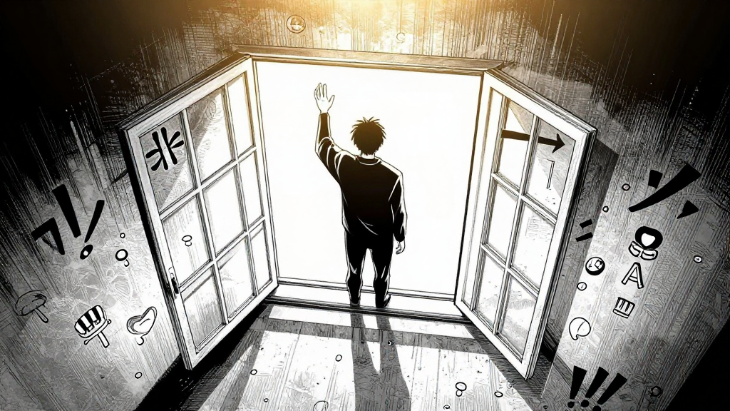 The square from above, filled with signs and voices. Ólafur stands at the window, hand raised.