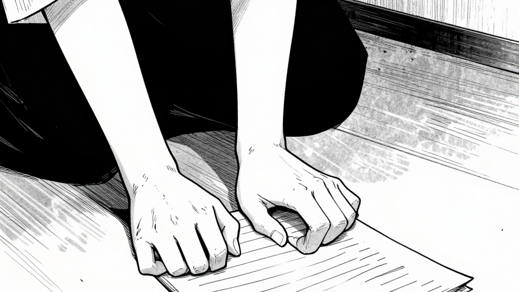 Elisabeth’s hands clutch her notes as she stares at the floor.