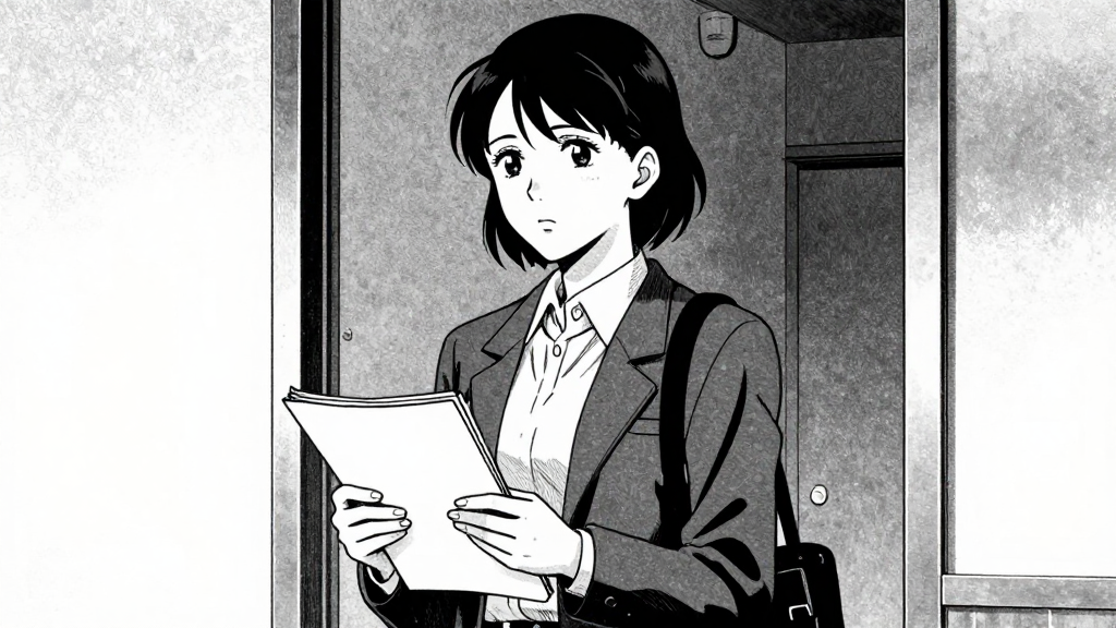 Elisabeth stands, clutching her notes, preparing to leave.