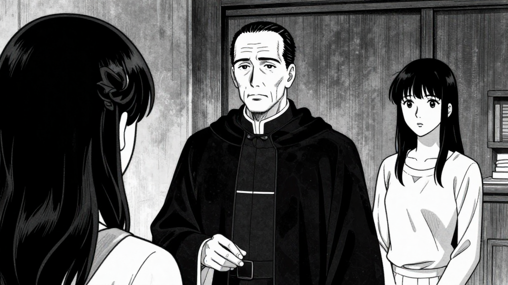 Father Domenico approaches, his face solemn. Elena and Sophie react to his presence.