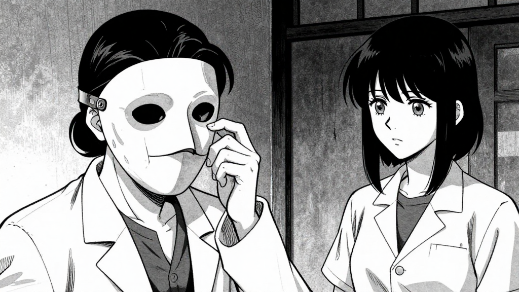 Sophie photographs the plague doctor mask. Elena looks on, focused.