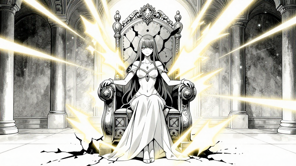 Mira’s magic pulses, spreading through the room as the Hollow King’s throne begins to crack.