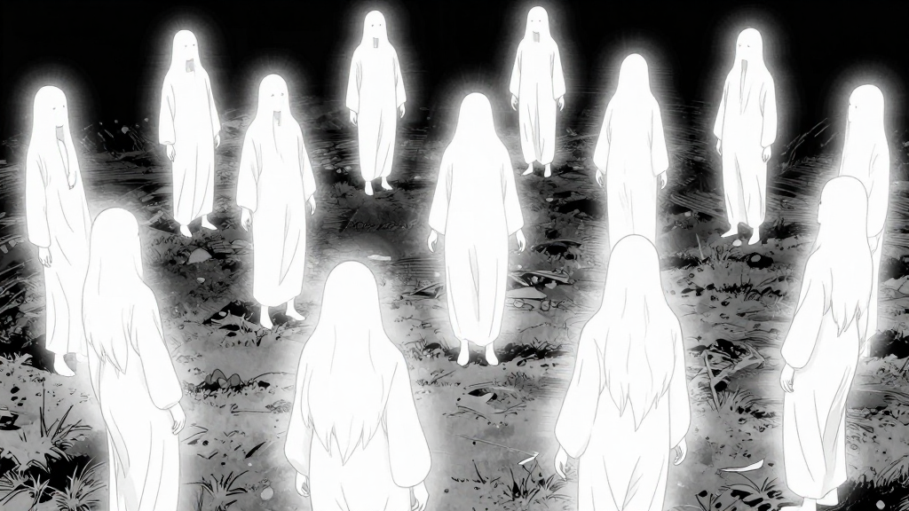 Trapped souls begin to rise from the ground, their bodies glowing with renewed life.