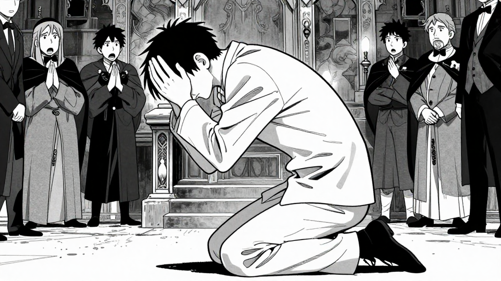 Casimir kneels, his face in his hands, as the nobles look on in shock.