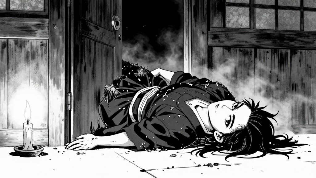 The tengu collapses at the door, feathers matted with iron filings.