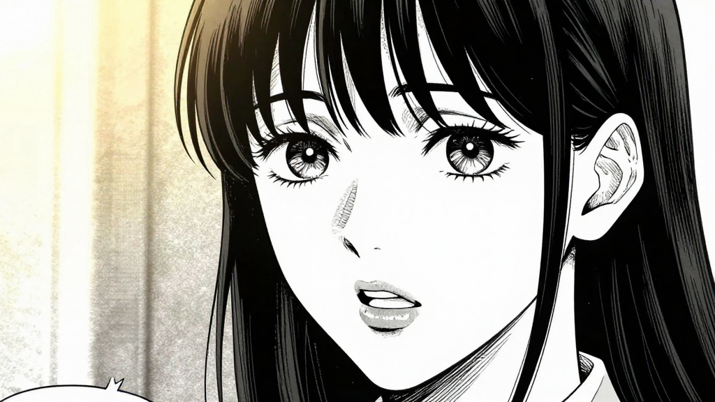 Choi’s face, sharp and knowing, as she speaks.