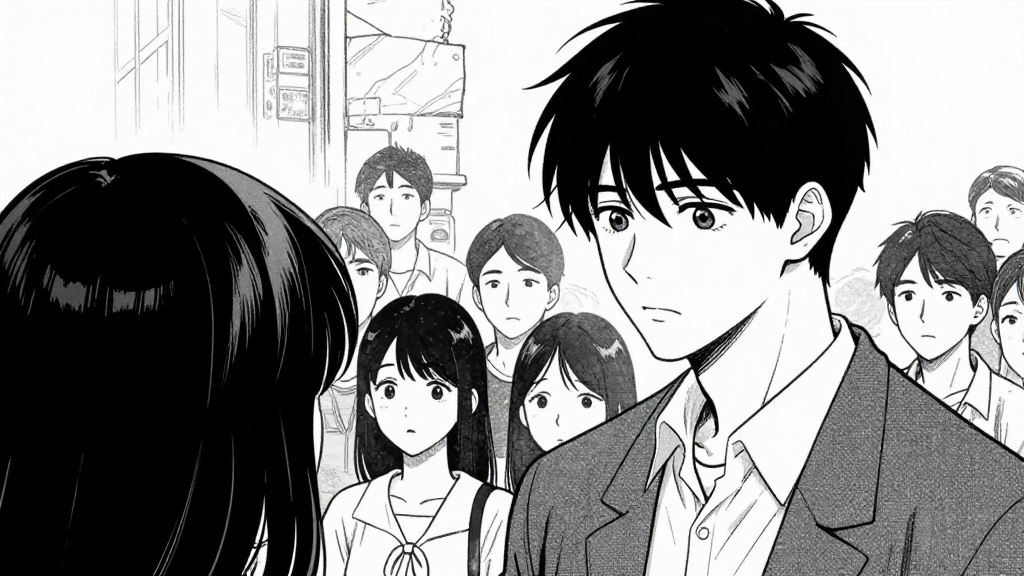 Min-jun’s gaze finds his father’s spirit in the crowd.