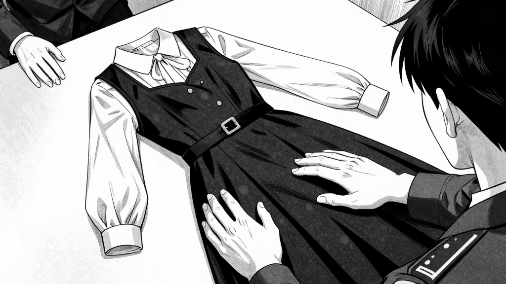 The dress lies on Inspector Graves’ desk, with Catherine’s hand placing it there.