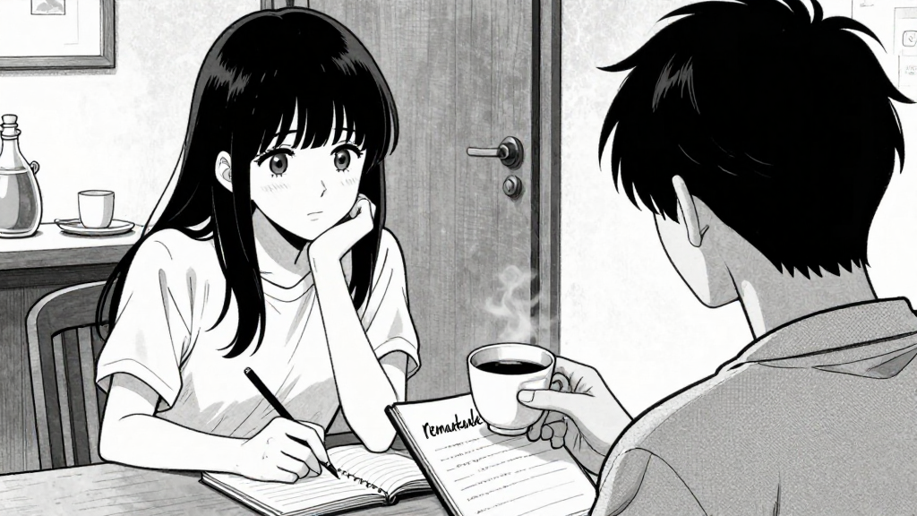Mei Lin offers tea to Yuki. Silas writes 'remarkable' in his notebook.