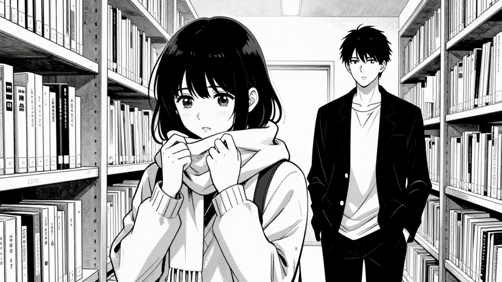 Sarah tightens her scarf while Daniel enters the archives.