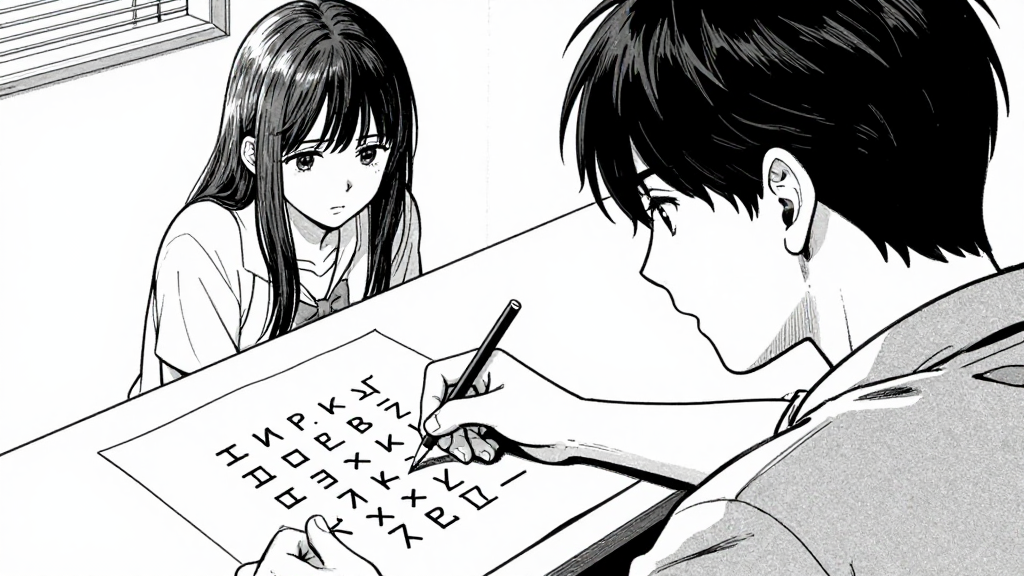 Sarah listens intently as Daniel speaks, tracing cipher patterns on her desk.