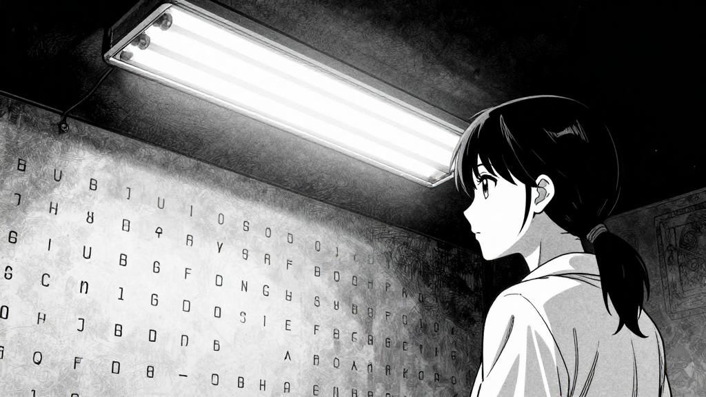 The fluorescent lights overhead seem harsher as Sarah stares at the cipher.