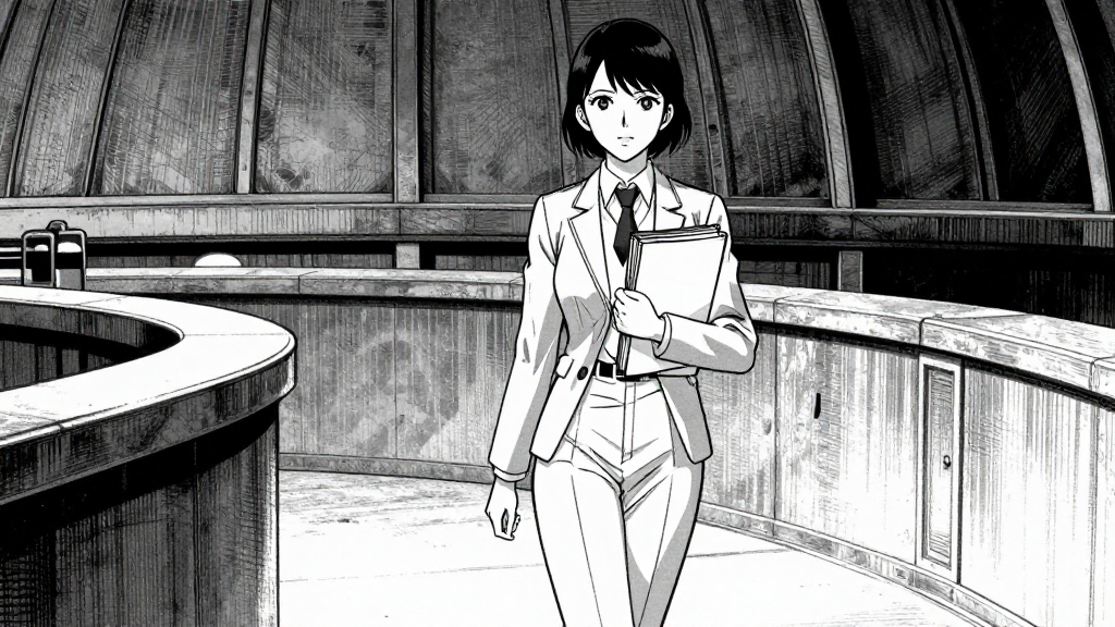 Elisabeth walks confidently through the observatory, clutching her notes.