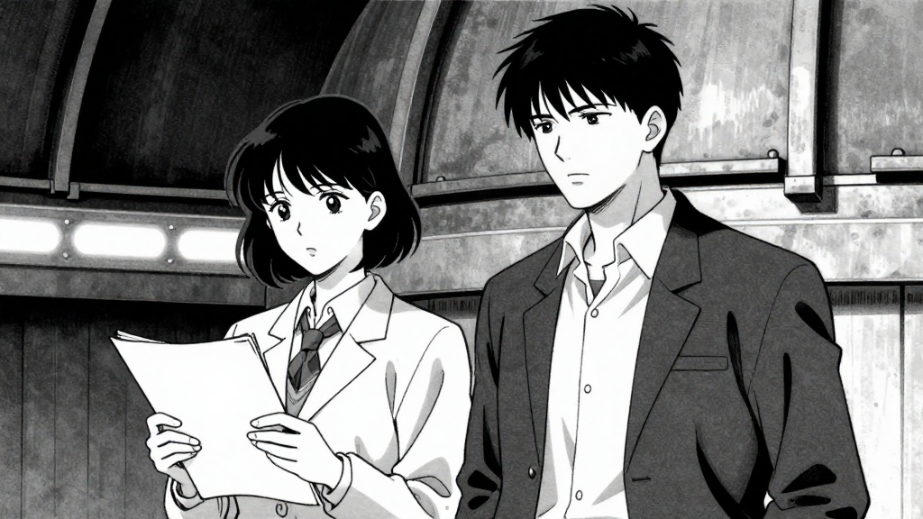 Elisabeth and Weber stand in the observatory. She holds her notes, he looks unimpressed.